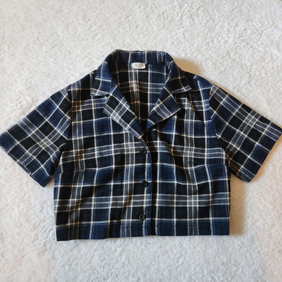 Brandy Melville Tops - John‎ Galt Navy Black Plaid Button Up Crop Top